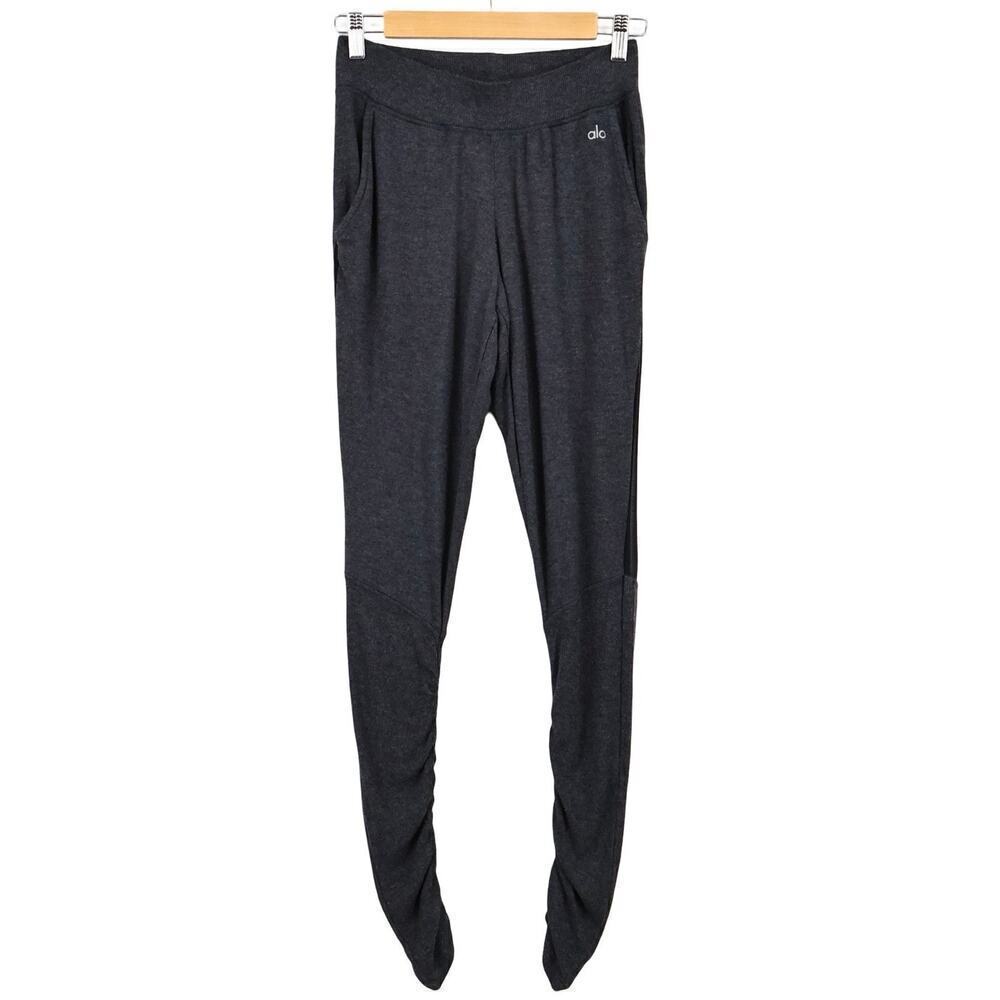 Alo Yoga Goddess Legging Ribbed Ruched Mesh Panel Charcoal Size Small